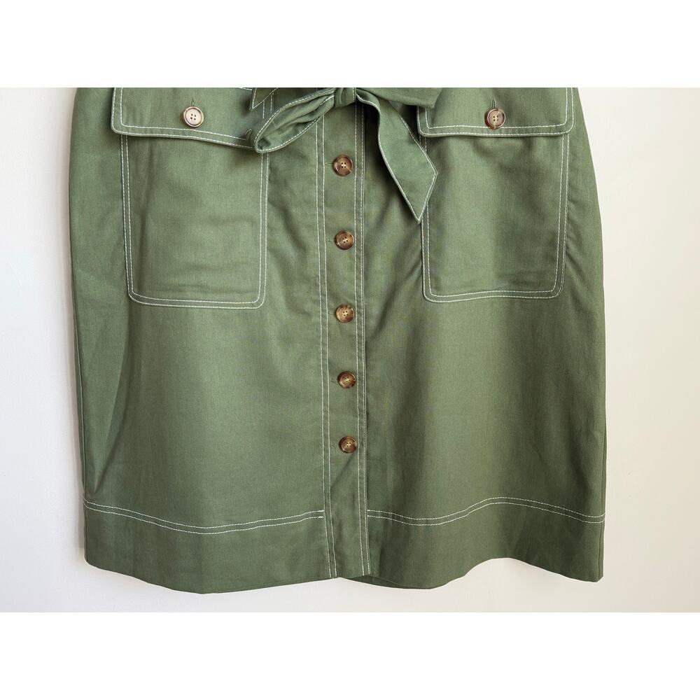 J. Crew Linen-Blend Button-Through Belted A-Line Midi Skirt Utility Green 14 NWT - Picture 4 of 9